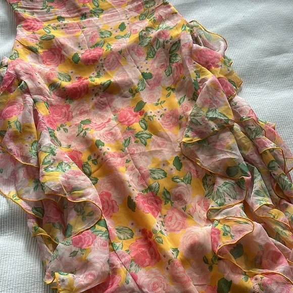 Tube top floral yellow green pink dress - Picture 5 of 6